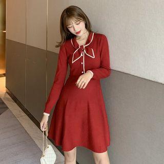Tie-neck A-line Mini Knit Dress