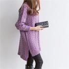 Wool Blend Long Cable Sweater