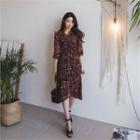 Ruffled Floral Long Chiffon Dress