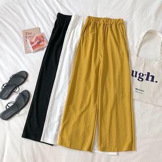 Elastic Waist Plain Wide-leg Pants