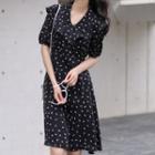 Ruffle Trim Sweetheart Patterned Midi Dress