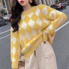 Long Sleeve Pattern Sweater Lemon Yellow - One Size