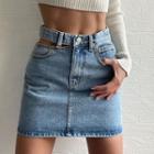 Cut-out Denim Mini Skirt