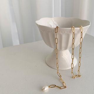 Faux-pearl Chain Lariat Necklace Gold - One Size