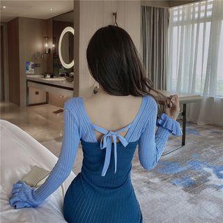 Knit Two-tone Mini Bodycon Dress