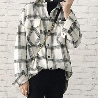 Color Block Check Long-sleeved Shirt