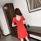 Cross Neck Short-sleeve A-line Dress