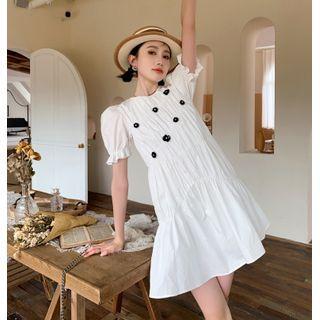 Puff-sleeve Flower Applique Mini A-line Dress