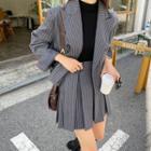 Stripe Set: Peaked-lapel Blazer + Pleated Miniskirt