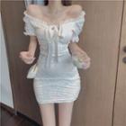 Short-sleeve Tie Neck Mini Sheath Dress
