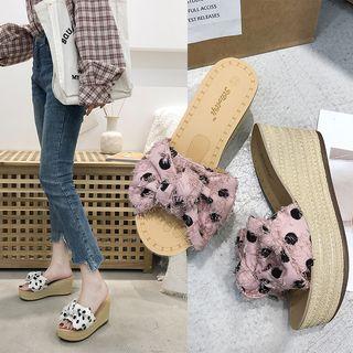 Polka Dot Bow Platform Wedge Slide Sandals