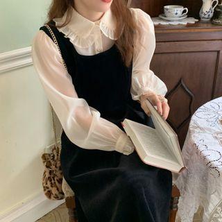 Collar Blouse / Velvet Midi A-line Overall Dress