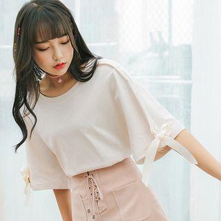 Bow Detail Elbow-sleeve T-shirt