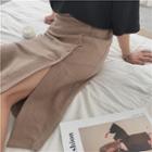 Plain Elastic-waist Midi Skirt