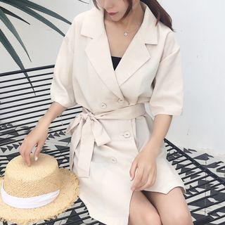 Notched Lapel Double-breasted Elbow-sleeve Chiffon Blazer Dress