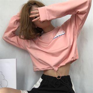 Lettering Drawcord Cropped Pullover
