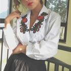 Flower Embroidered Long-sleeve Blouse