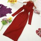 Cut-out Long-sleeve Midi Knit Dress