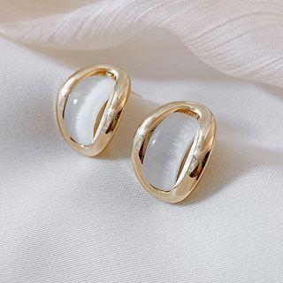 Cat Eye Stone Alloy Earring 1 Pair - White Cat Eye Stone - Gold - One Size