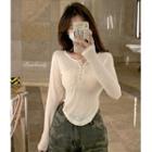 Henley Knit Crop Top White - One Size