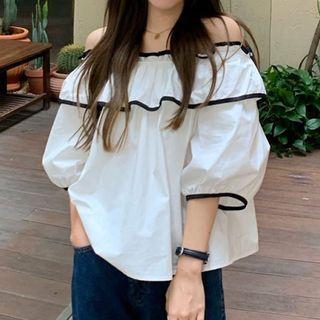 Off-shoulder Contrast Trim Blouse