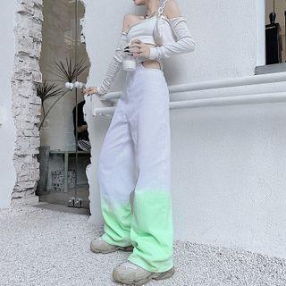 Two-tone Cut-out High-waist Wide-leg Jeans