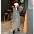 Long-sleeve Floral V-neck Dress As Shown In Figure - One Size