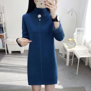 Mock-neck Fleece-lined Mini Sweater Dress