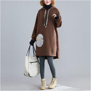 Fish Print Long Hoodie Coffee - One Size