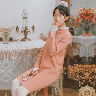 Knit Panel Long-sleeve Midi Dress