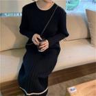 Contrast Trim Knit Midi Dress Black - One Size