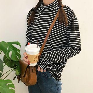 Stand-collar Stripe Long-sleeve Top