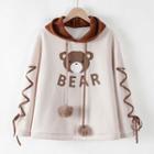 Long-sleeve Bear Printed Hoodie Off-white - One Size