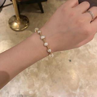Faux Pearl Alloy Bracelet White & Gold - One Size