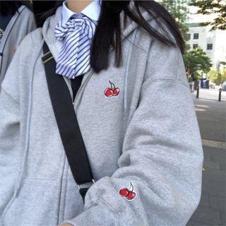 Cherry Printed Zipped Hooded Jacket