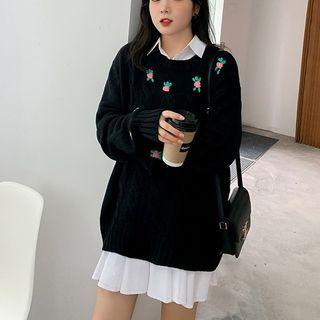 Floral Embroidered Chunky Knit Sweater