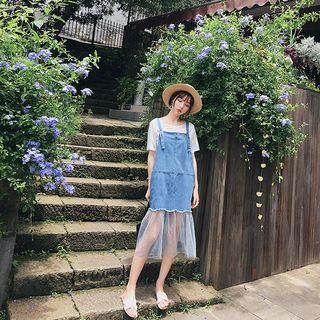 Set: T-shirt + Mesh Panel Jumper Dress