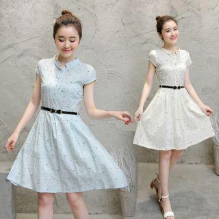 Short-sleeve Floral Tie Waist Dress