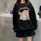 Cat Print Sweatshirt Black - One Size