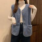 Faux Shearling Sweater Vest / Mock-neck Knit Top
