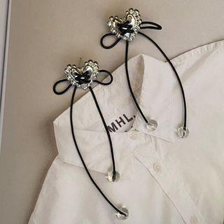 Lace Up Heart Alloy Fringed Earring 1 Pair - Black & Silver - One Size