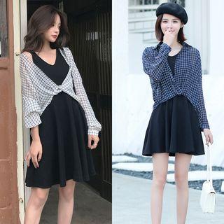 Set: Plaid Light Jacket + Sleeveless Dress