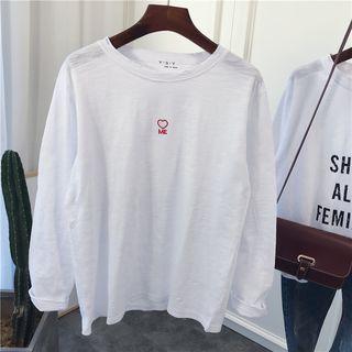 Long-sleeve Heart Embroidered T-shirt Me - Pattern - Love Heart - One Size