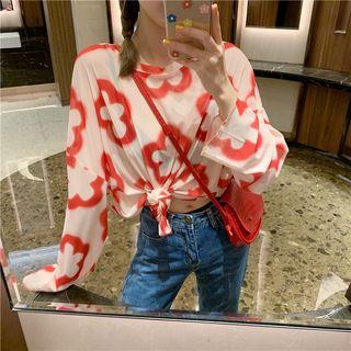 Flower Long-sleeve Loose-fit T-shirt As Figure - One Size
