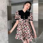 Short-sleeve Rose Print Mini Dress