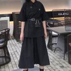 Short-sleeve Printed Hoop Shirt / Belt Bag / Plain Skirt