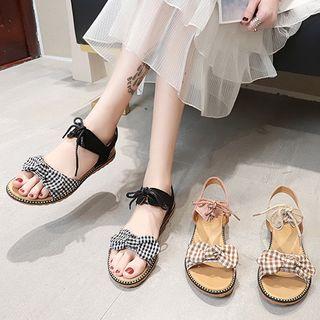 Bow Accent Ankle Strap Flat Sandals