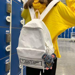 Mice Charm Lettering Corduroy Backpack