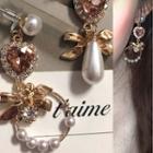 Non-matching Faux Pearl Rhinestone Heart Dangle Earring 1012a - Gold - One Size