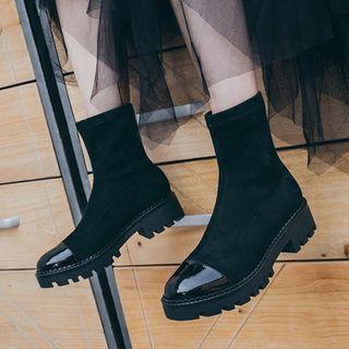 Genuine Leather Paneled Platform Low Heel Boots